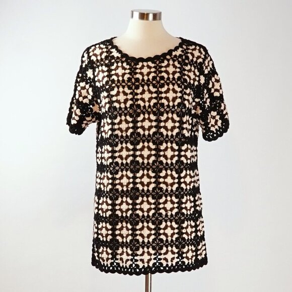 Shore Brand Crochet Mini Dress Coverup Black Brown Cream - Size Small - NWT - Picture 1 of 8